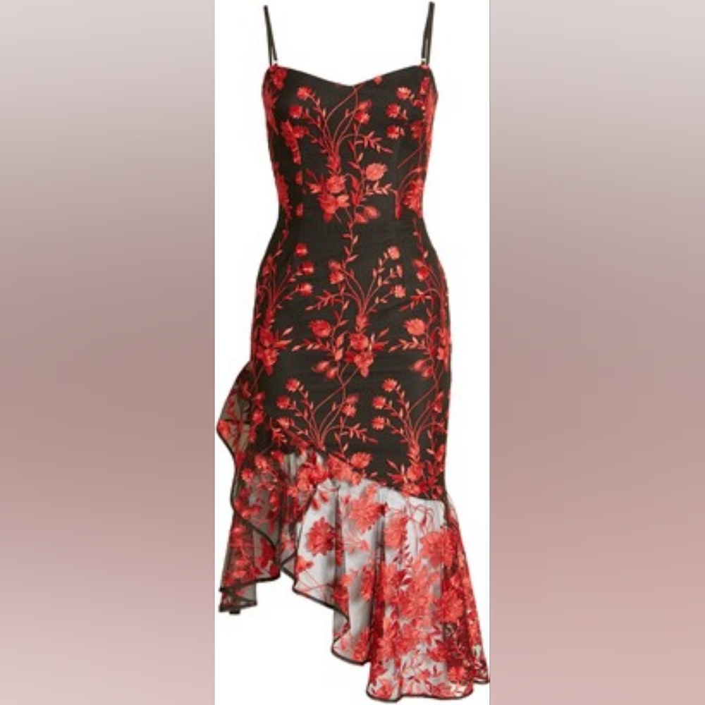 Dress the Population Cantrelle Sweetheart Bodycon Asymmetrical Ruffle Hem Dress